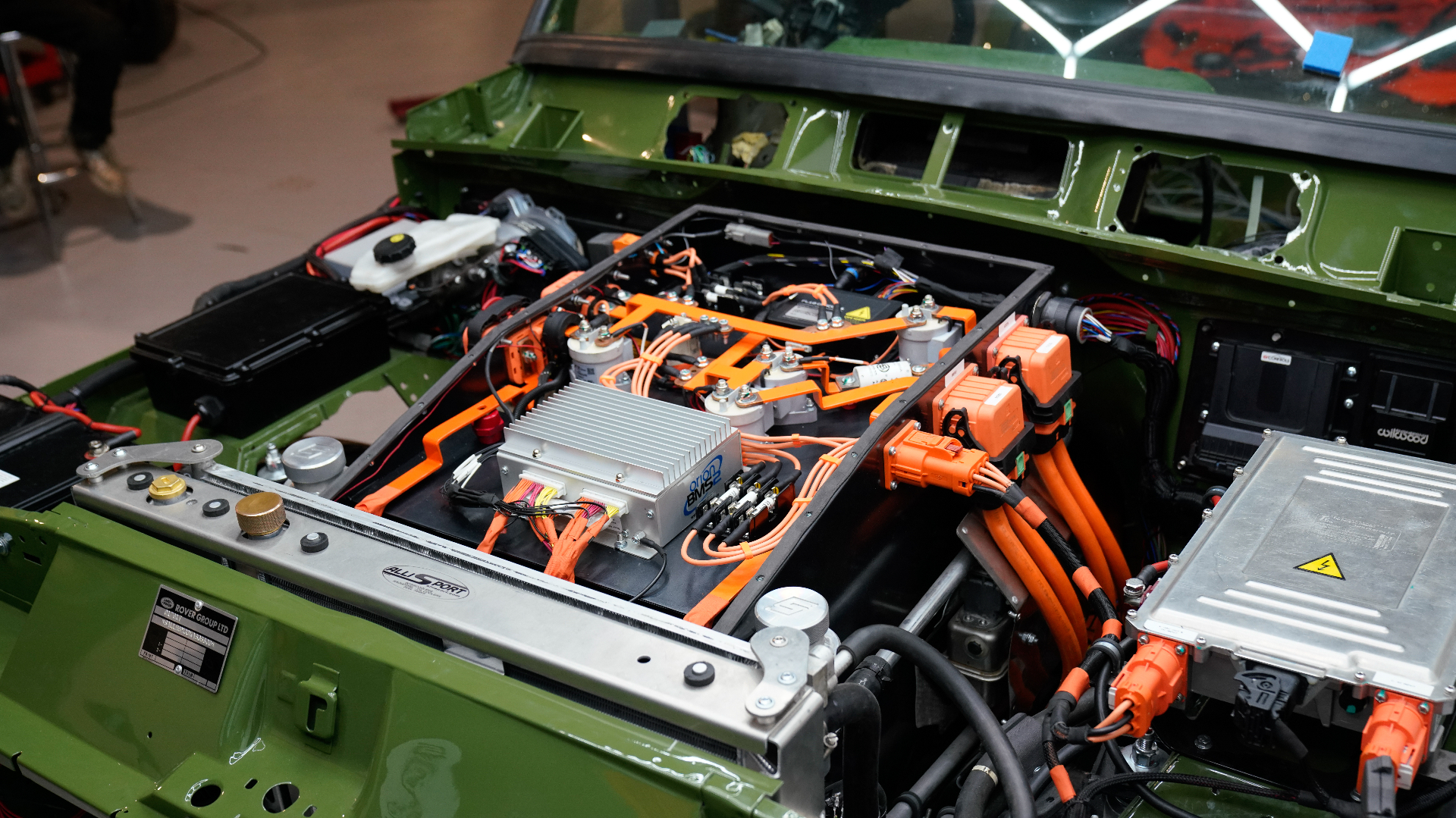 Bespoke battery pack installed in a classic Range Rover engine bay